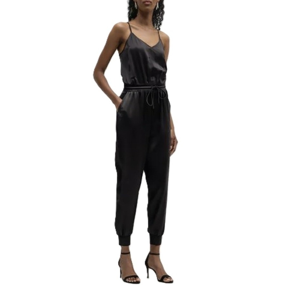 ATM Sleeveless Silk Charmeuse Jogger Fit Jumpsuit Black XS‎